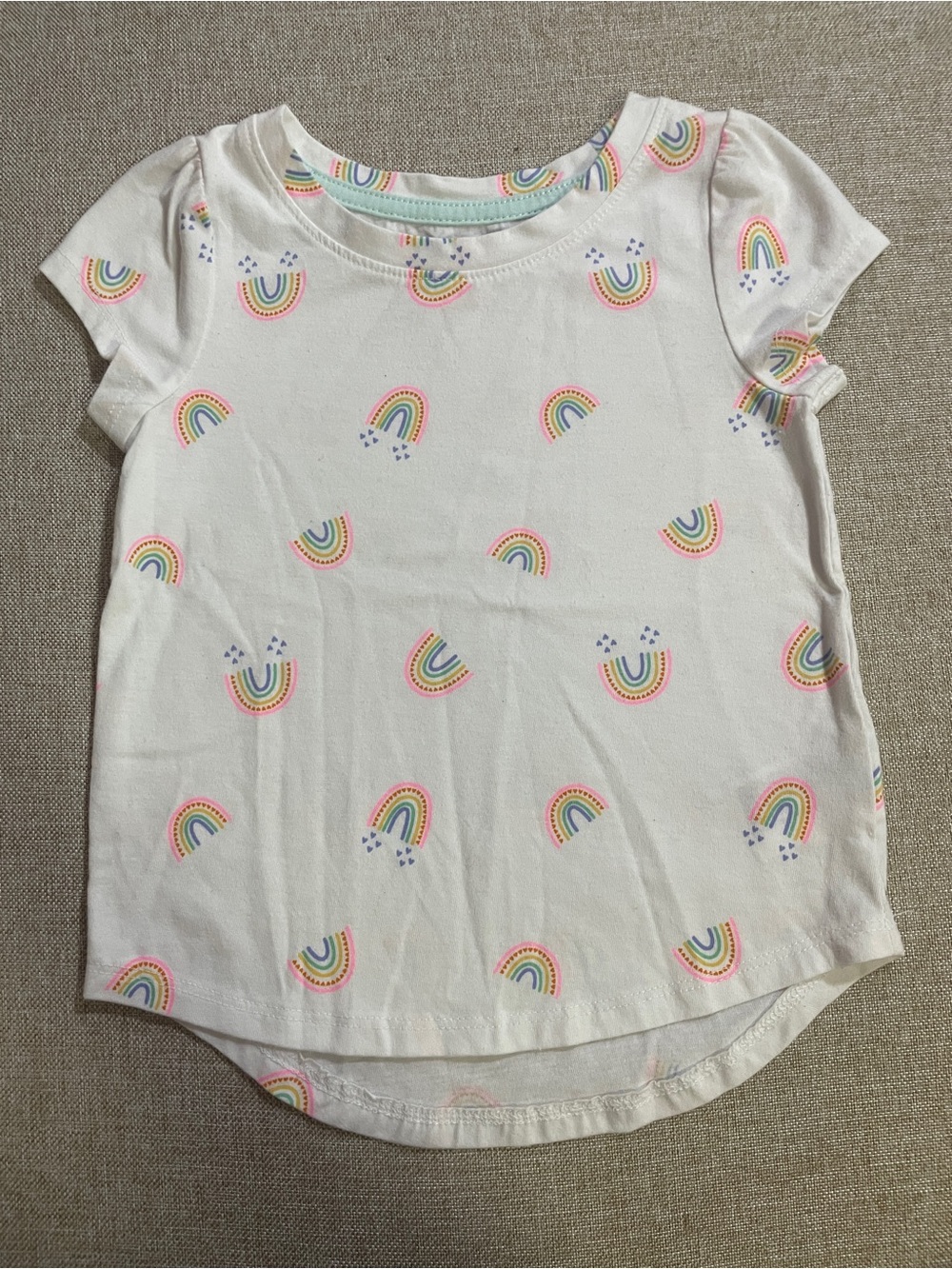 Cat & Jack White Short Sleeve Tee with Pastel Rainbow Print